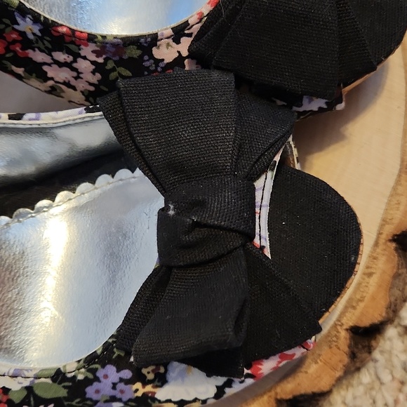 Rampage Girasole Black Bow Floral Design Open Toe Heels Sz 7M - Picture 8 of 11